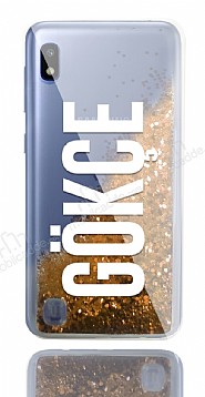 Samsung Galaxy A10 Kiiye zel Simli Sulu Gold Rubber Klf