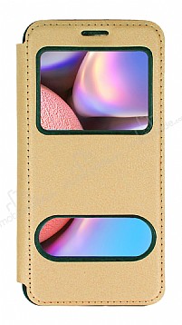 Samsung Galaxy A10S ift Pencereli Kapakl Gold Klf