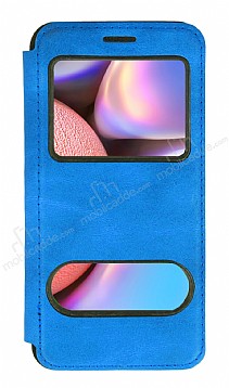 Samsung Galaxy A10S ift Pencereli Kapakl Mavi Klf