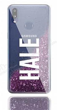 Samsung Galaxy A10S Kiiye zel Simli Sulu Mor Rubber Klf