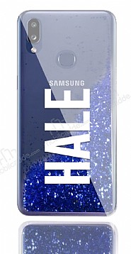 Samsung Galaxy A10S Kiiye zel Simli Sulu Mavi Rubber Klf