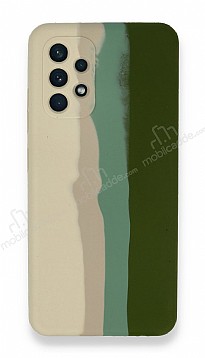 Samsung Galaxy A52 / A52 5G Rainbow Lansman Beyaz-Yeil Silikon Klf