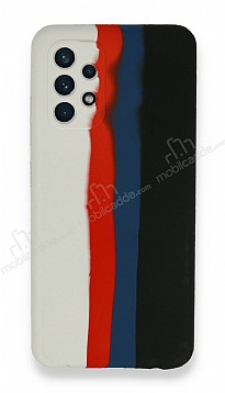 Samsung Galaxy A52 / A52 5G Rainbow Lansman Beyaz-Siyah Silikon Klf