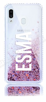 Samsung Galaxy A20 / A30 Kiiye zel Simli Sulu Rose Gold Rubber Klf