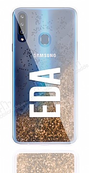 Samsung Galaxy A20S Kiiye zel Simli Sulu Gold Rubber Klf