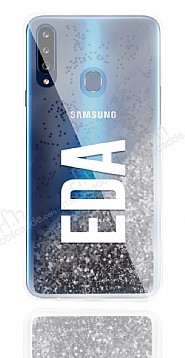 Samsung Galaxy A20S Kiiye zel Simli Sulu Silver Rubber Klf