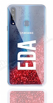 Samsung Galaxy A20S Kiiye zel Simli Sulu Krmz Rubber Klf