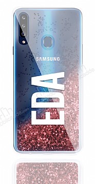 Samsung Galaxy A20S Kiiye zel Simli Sulu Rose Gold Rubber Klf