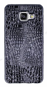Samsung Galaxy A3 2016 Deri Desenli Parlak Siyah Silikon Klf