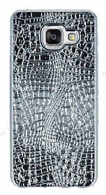 Samsung Galaxy A3 2016 Deri Desenli Parlak Silver Silikon Klf