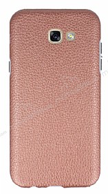 Samsung Galaxy A3 2017 Silikon Kenarl Deri Desenli Rose Gold Rubber Klf
