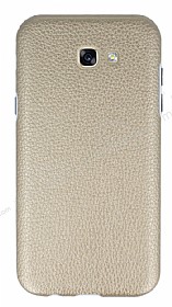 Samsung Galaxy A3 2017 Silikon Kenarl Deri Desenli Gold Rubber Klf