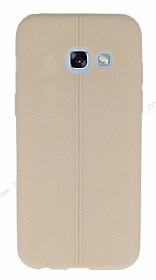 Samsung Galaxy A3 2017 Deri Desenli Ultra nce Krem Silikon Klf
