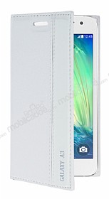 Samsung Galaxy A3 Gizli Mknatsl Yan Kapakl Beyaz Klf