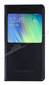 Samsung Galaxy A3 Pencereli nce Kapakl Siyah Deri Klf