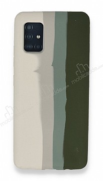 Samsung Galaxy A51 Rainbow Lansman Beyaz-Gri Silikon Klf