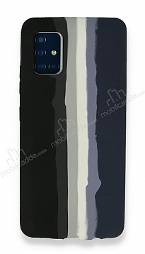 Samsung Galaxy A51 Rainbow Lansman Siyah-Lacivert Silikon Klf