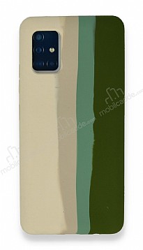 Samsung Galaxy A51 Rainbow Lansman Beyaz-Yeil Silikon Klf