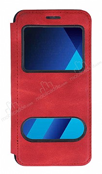 Samsung Galaxy A5 2017 ift Pencereli Kapakl Krmz Klf