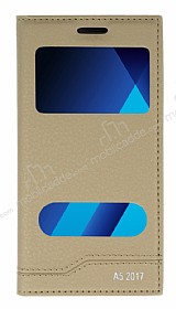 Samsung Galaxy A5 2017 Gizli Mknatsl Pencereli Gold Deri Klf