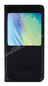Samsung Galaxy A5 Pencereli nce Kapakl Siyah Deri Klf