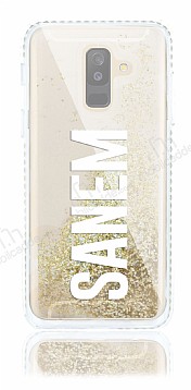 Samsung Galaxy A6 Plus 2018 Kiiye zel Simli Sulu Gold Rubber Klf