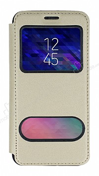 Samsung Galaxy A6 Plus 2018 ift Pencereli Kapakl Gold Klf