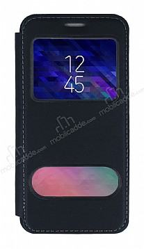 Samsung Galaxy A6 Plus 2018 ift Pencereli Kapakl Siyah Klf