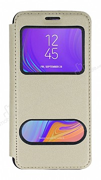 Samsung Galaxy A7 2018 ift Pencereli Kapakl Gold Klf