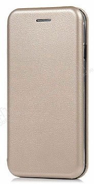 Samsung Galaxy A8 Plus 2018 Curve Manyetik Kapakl Gold Deri Klf