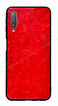 Samsung Galaxy A7 2018 Desenli Silikon Kenarl Krmz Rubber Klf