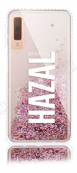 Samsung Galaxy A7 2018 Kiiye zel Simli Sulu Rose Gold Rubber Klf