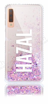Samsung Galaxy A7 2018 Kiiye zel Simli Sulu Mor Rubber Klf