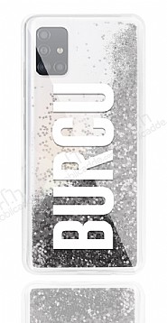 Samsung Galaxy A71 Kiiye zel Simli Sulu Silver Rubber Klf