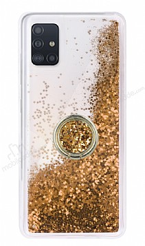 Samsung Galaxy A71 Simli Sulu Yzk Tutuculu Gold Rubber Klf
