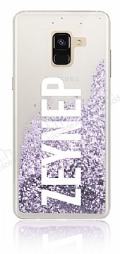 Samsung Galaxy A8 2018 Kiiye zel Simli Sulu Mor Rubber Klf
