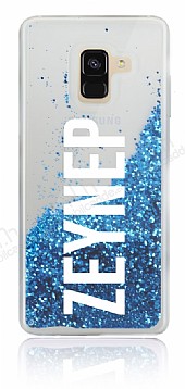 Samsung Galaxy A8 2018 Kiiye zel Simli Sulu Mavi Rubber Klf