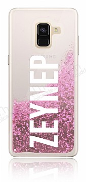 Samsung Galaxy A8 2018 Kiiye zel Simli Sulu Pembe Rubber Klf