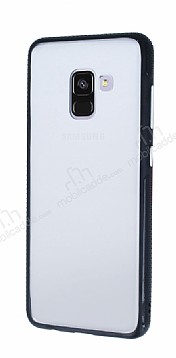 Samsung Galaxy A8 2018 Metal Tulu Siyah Silikon Kenarl effaf Klf