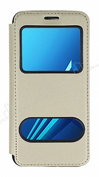 Samsung Galaxy A8 Plus 2018 ift Pencereli Kapakl Gold Klf