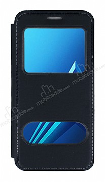 Samsung Galaxy A8 Plus 2018 ift Pencereli Kapakl Siyah Klf