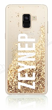 Samsung Galaxy A8 Plus 2018 Kiiye zel Simli Sulu Gold Rubber Klf