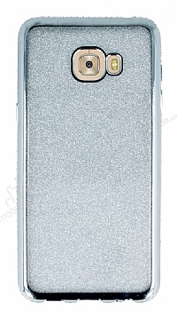 Samsung Galaxy C7 Pro Tal Kenarl Simli Silver Silikon Klf
