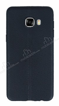Samsung Galaxy C7 SM-C7000 Deri Desenli Ultra nce Siyah Silikon Klf