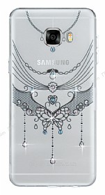 Samsung Galaxy C7 SM-C7000 Pembe Tal Kelebek effaf Silikon Klf