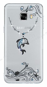 Samsung Galaxy C7 SM-C7000 Mavi Tal Yunus effaf Silikon Klf