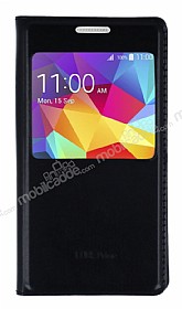 Samsung Galaxy Core Prime Pencereli nce Kapakl Siyah Deri Klf