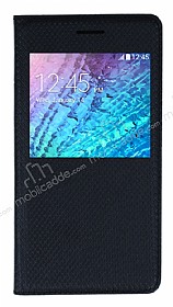 Samsung Galaxy J1 Pencereli nce Kapakl Siyah Klf