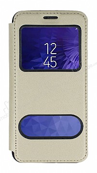 Samsung Galaxy J2 ift Pencereli Kapakl Gold Klf