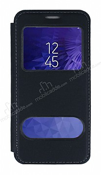 Samsung Galaxy J2 ift Pencereli Kapakl Siyah Klf